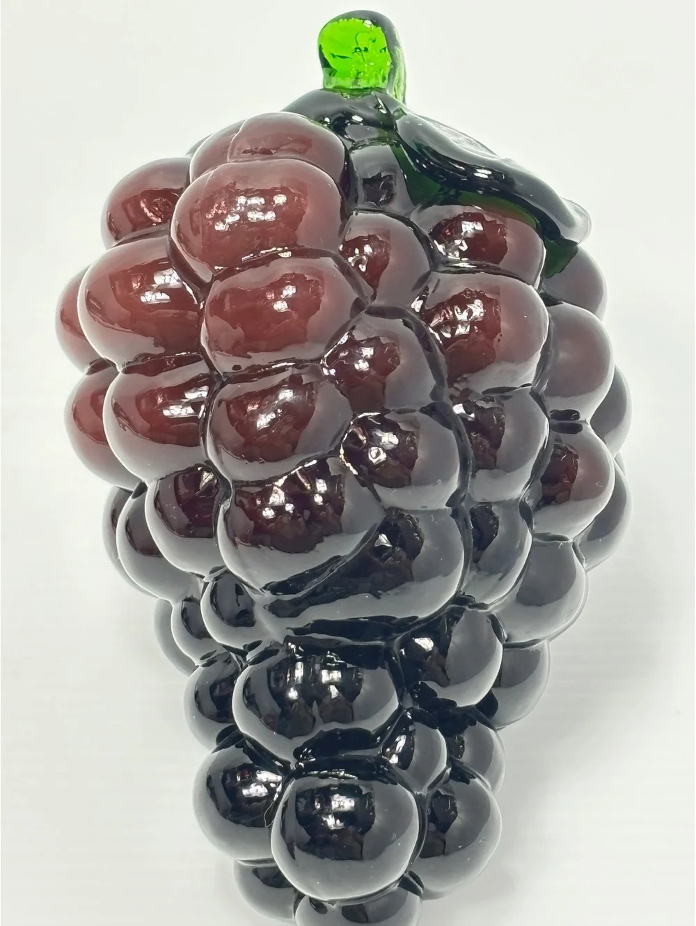 Decorative Hand-Blown Glass Grape Cluster Figurine with Green Leaf Accent